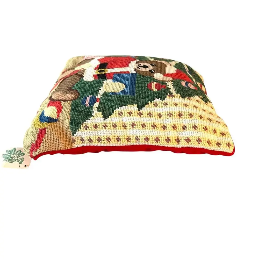 NEW Vintage Needlepoint Velvet Christmas Santa Bear Pillow BM JABARA 1779-19